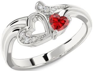 Diamond Ruby Platinum Heart Promise Ring