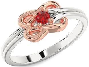 Ruby White Rose Gold Knot Round Promise Ring
