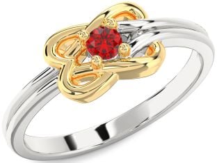 Ruby Platinum & Yellow Gold Knot Round Promise Ring