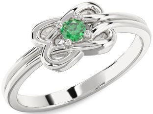 Emerald Platinum Knot Round Promise Ring