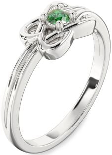 Emerald Platinum Knot Round Promise Ring