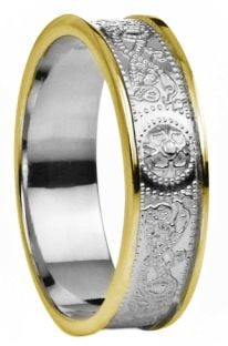 White & Yellow Gold over Silver Celtic "Warrior" Band Ring - 5.5mm width