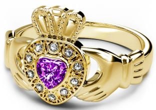 10K/14K/18K Gold Genuine Diamond .13cts Alexandrite .25cts Claddagh Engagement Ring - June Birthstone 