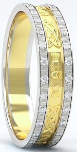 Two Tone Gold White & Yellow Genuine Diamond .5cts Claddagh Celtic Mens Wedding Band Ring