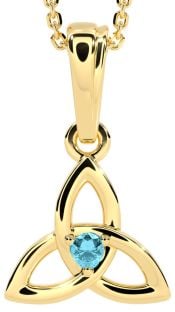 Gold Aquamarine .06cts Celtic Knot Pendant Necklace - March Birthstone