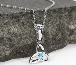 White Gold Aquamarine  .06cts Celtic Knot Pendant Necklace - March Birthstone