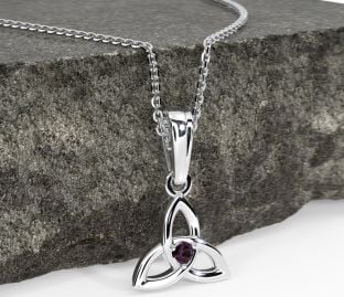 Collar con colgante de nudo celta de 0,06 K de color morado y alejandrita de oro blanco - Piedra natal de junio