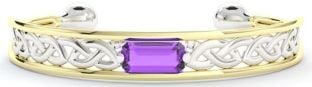 14K Two Tone Gold Silver Amethyst Celtic Bangle Bracelet
