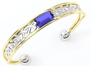 14K Gold Silver Sapphire Celtic Bangle Bracelet