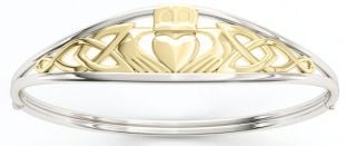Brazalete de pulsera con nudo celta Claddagh irlandés de plata recubierta de oro de 14K