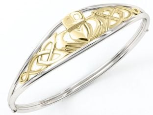 14K Gold coated Silver Irish "Claddagh" "Celtic Knot" Bracelet Bangle