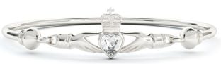 Silver Diamond Celtic Claddagh Bangle Bracelet