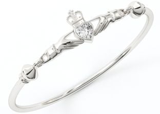 Silver Diamond Celtic "Claddagh" Bangle Bracelet 
