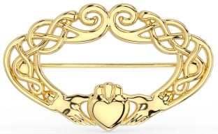 14K Gold Silver Celtic Claddagh Brooch Pin