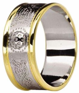 Mens 14K White Gold Silver Celtic Warrior Ring