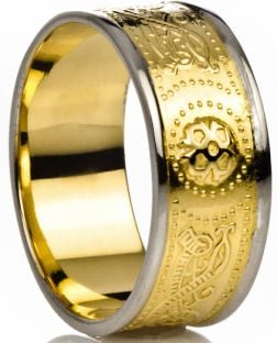 Mens Two Tone Yelow & White Gold over Silver Celtic "Warrior" Band Ring