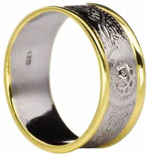 Mens 14K Two Tone Gold Silver Celtic Warrior Band Ring