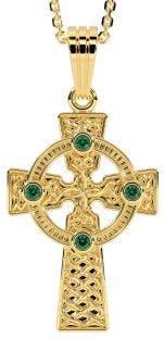 Gold Genuine Emerald .12cts Celtic Cross Pendant Necklace