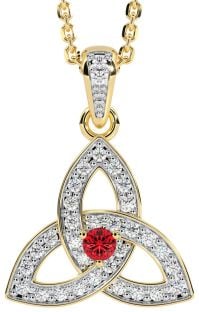 Yellow & White Gold Genuine Diamond .15cts Genuine Ruby .10cts Celtic Knot Pendant Necklace
