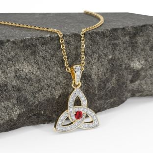 Yellow & White Gold Genuine Diamond .15cts Genuine Ruby .10cts Celtic Knot Pendant Necklace