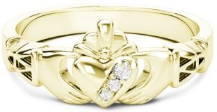 10K/14K/18K Gold Genuine Diamonds .135cts Claddagh Celtic Knot Ring - April Birthstone