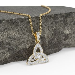 Yellow & White Gold Genuine Diamond .25cts Celtic Knot Pendant Necklace
