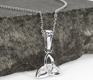 White Gold Genuine Diamond .06cts Celtic Knot Pendant Necklace - April Birthstone