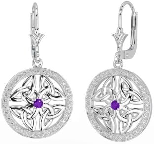 Amethyst Silver Celtic Trinity Knot Dangle Earrings