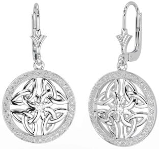 Diamond Silver Celtic Trinity Knot Dangle Earrings