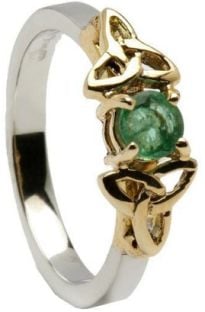 10K/14K18K Two Tone White & Yellow Gold Genuine Emerald Celtic Engagement Ring