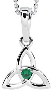 White Gold Genuine Emerald .06cts Celtic Knot Pendant Necklace - May Birthstone