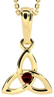 Gold Red Garnet .06cts Celtic Knot Pendant Necklace - January Birthstone