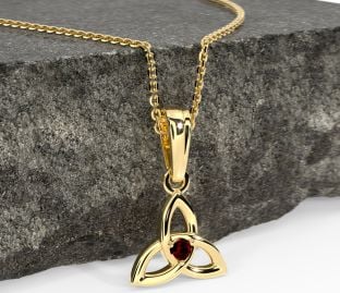 Gold Red Garnet .06cts Celtic Knot Pendant Necklace - January Birthstone