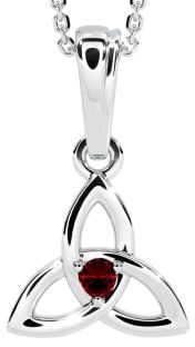 White Gold Red Garnet .06cts Celtic Knot Pendant Necklace - January Birthstone