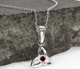 White Gold Red Garnet .06cts Celtic Knot Pendant Necklace - January Birthstone
