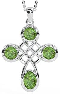 Silver Irish Amber Celtic Cross Pendant Necklace
