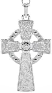 Mens Extra Large Silver "Warrior" Celtic Cross Pendant Necklace