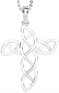 Silver Irish Celtic Cross Pendant Necklace