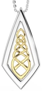 14K Two Tone Gold Solid Silver Celtic Pendant Necklace