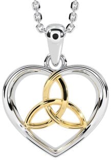 White & Yellow Gold Irish Celtic Knot Heart Pendant Necklace