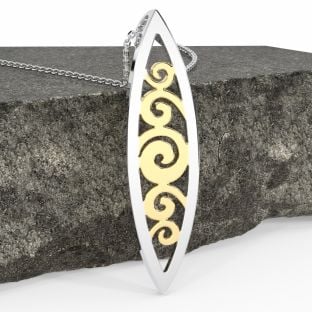 14K Two Tone Gold Solid Silver Irish Celtic Spiral Pendant Necklace