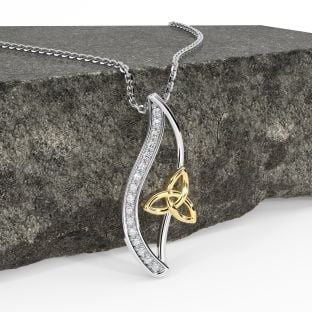 14K Two Tone Gold Solid Silver Diamond Celtic Pendant Necklace