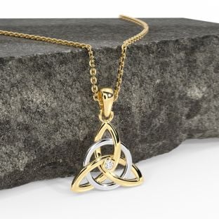 14K White & Yellow Gold coated Silver Diamond .03cts Irish Celtic Knot Pendant Necklace