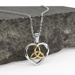 White & Yellow Gold Irish Celtic Knot Heart Pendant Necklace