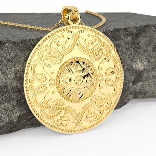 Celtic Warrior 14K Yellow Gold Solid Silver Pendant Necklace - Large