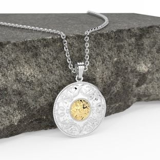 Celtic Warrior 14K Two Tone Gold Solid Silver Pendant Necklace - Small