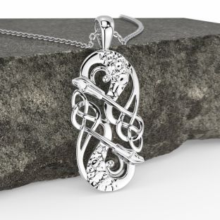 Silver Irish Celtic Lion Pendant Necklace