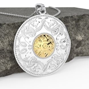 Celtic Warrior Large 14K Two Tone Gold Solid Silver Pendant Necklace