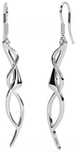 14K White Gold Solid Silver Celtic Dangle Earrings