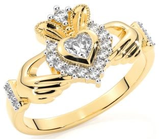 Ladies 10K/14K/18K Yellow Gold Diamond .43cts Claddagh Ring - April Birthstone